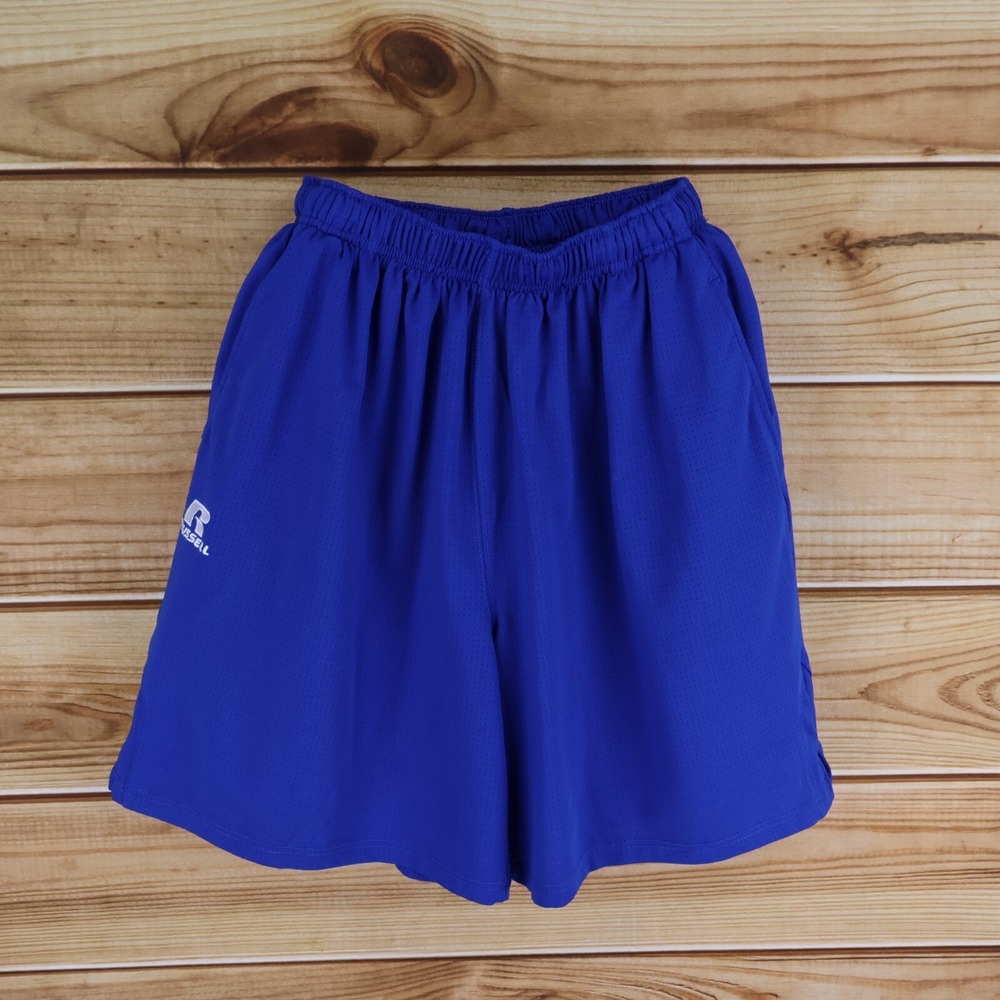 Russell Athletic Basketball Shorts Boys Size L Dark Blue Pockets Elastic‎ Waist